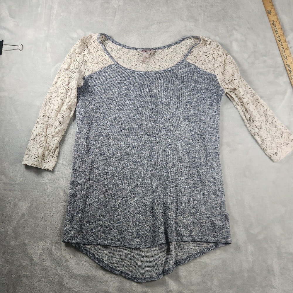 Vintage Y2K Arizona Jean Co Indie Boho 3/4 Lace Sleeve Raglan Tee Shirt L